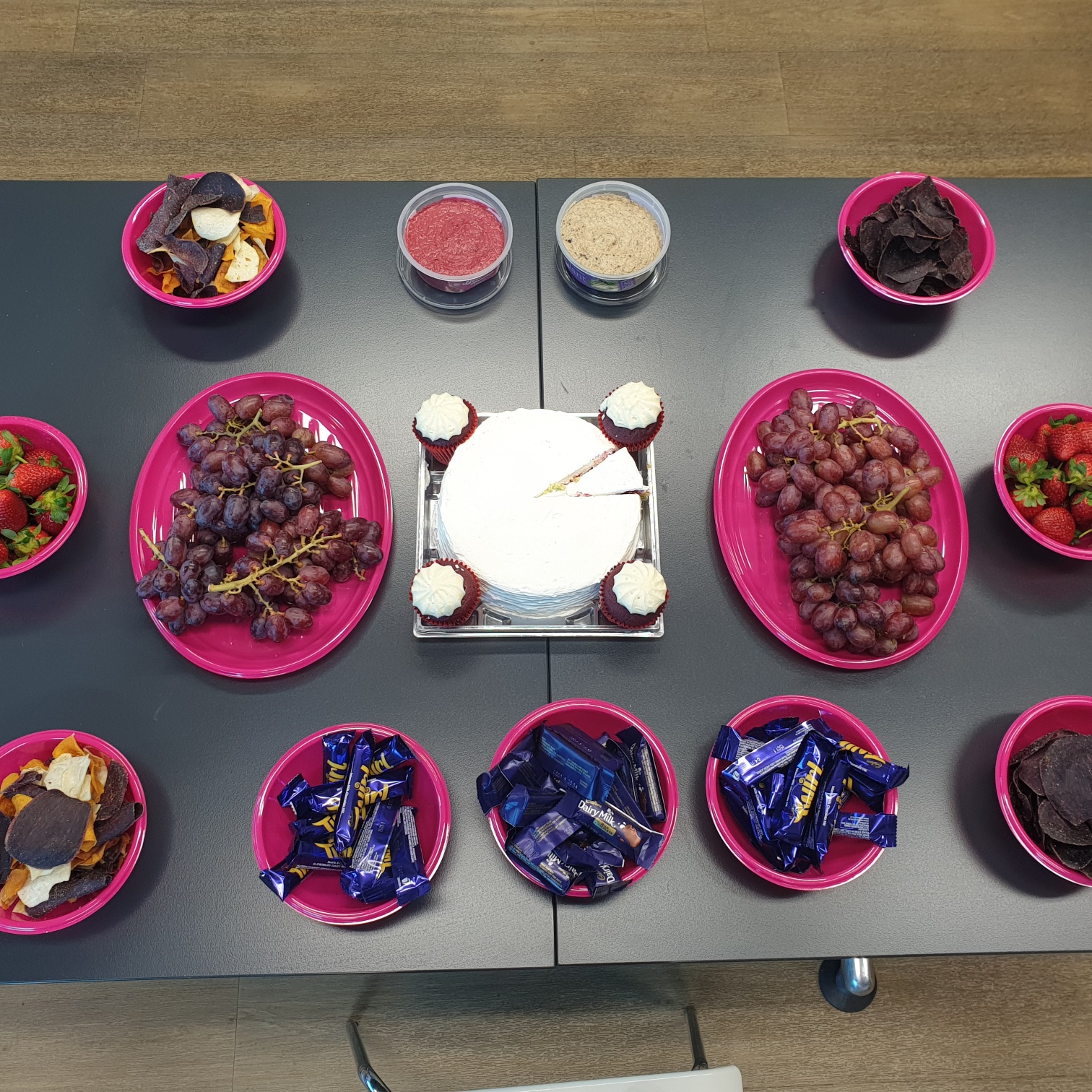 An assortment of snack food on a table.